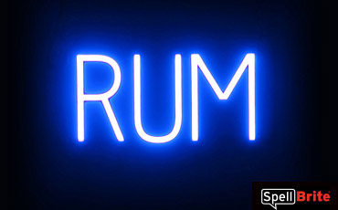 RUM sign, featuring LED lights that look like neon RUM signs