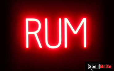 RUM sign, featuring LED lights that look like neon RUM signs