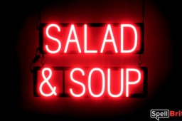 SALAD & SOUP sign, featuring LED lights that look like neon SALAD & SOUP signs