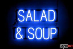 SALAD SOUP sign, featuring LED lights that look like neon SALAD SOUP signs