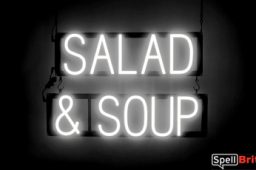 SALAD SOUP sign, featuring LED lights that look like neon SALAD SOUP signs