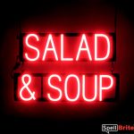 SALAD SOUP sign, featuring LED lights that look like neon SALAD SOUP signs