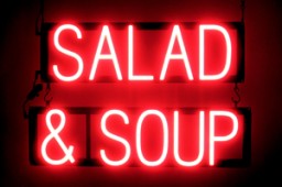 SALAD & SOUP LED lighted signage that uses click-together letters to make custom signs
