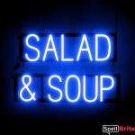 SALAD SOUP sign, featuring LED lights that look like neon SALAD SOUP signs