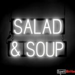 SALAD SOUP sign, featuring LED lights that look like neon SALAD SOUP signs
