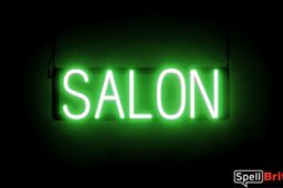SALON sign, featuring LED lights that look like neon SALON signs