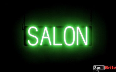 SALON sign, featuring LED lights that look like neon SALON signs