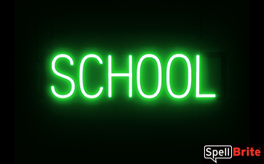 SCHOOL sign, featuring LED lights that look like neon SCHOOL signs