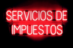 SERVICIOS DE IMPUESTOS glowing LED signs that use click-together letters to make personalized signs