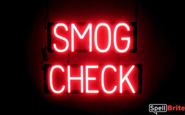 SMOG CHECK sign, featuring LED lights that look like neon SMOG CHECK signs