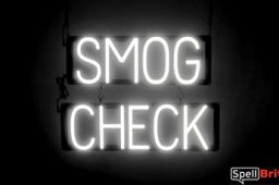 SMOG CHECK sign, featuring LED lights that look like neon SMOG CHECK signs