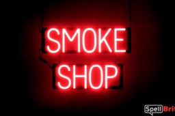 SMOKE SHOP sign, featuring LED lights that look like neon SMOKE SHOP signs