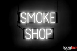 SMOKE SHOP sign, featuring LED lights that look like neon SMOKE SHOP signs