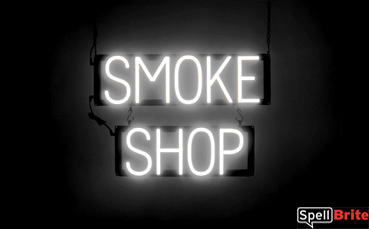 SMOKE SHOP sign, featuring LED lights that look like neon SMOKE SHOP signs