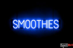 SMOOTHIES sign, featuring LED lights that look like neon SMOOTHIE signs