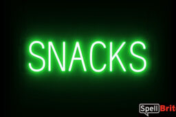 SNACKS sign, featuring LED lights that look like neon SNACK signs