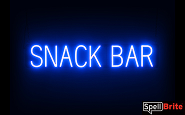 SNACK BAR sign, featuring LED lights that look like neon SNACK BAR signs