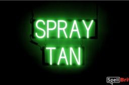 SPRAY TAN sign, featuring LED lights that look like neon SPRAY TAN signs