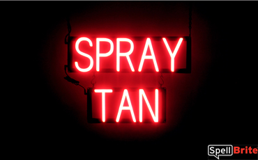 SPRAY TAN sign, featuring LED lights that look like neon SPRAY TAN signs