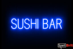 SUSHI BAR sign, featuring LED lights that look like neon SUSHI BAR signs