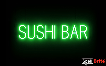 SUSHI BAR sign, featuring LED lights that look like neon SUSHI BAR signs