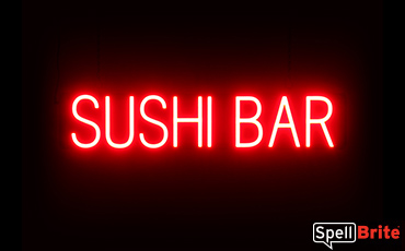 SUSHI BAR sign, featuring LED lights that look like neon SUSHI BAR signs