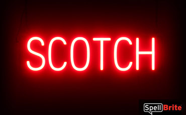 SCOTCH sign, featuring LED lights that look like neon SCOTCH signs