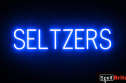 SELTZERS sign, featuring LED lights that look like neon SELTZERS signs