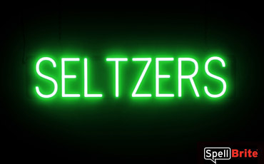 SELTZERS sign, featuring LED lights that look like neon SELTZERS signs