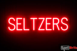 SELTZERS sign, featuring LED lights that look like neon SELTZERS signs