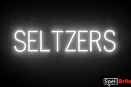 SELTZERS sign, featuring LED lights that look like neon SELTZERS signs