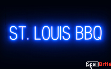 ST LOUIS BBQ sign, featuring LED lights that look like neon ST LOUIS BBQ signs