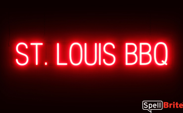 ST LOUIS BBQ sign, featuring LED lights that look like neon ST LOUIS BBQ signs