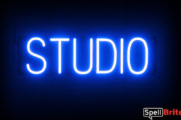 Studio sign, featuring LED lights that look like neon Studio signs