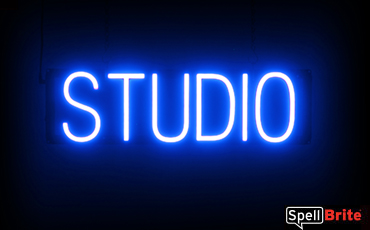 Studio sign, featuring LED lights that look like neon Studio signs