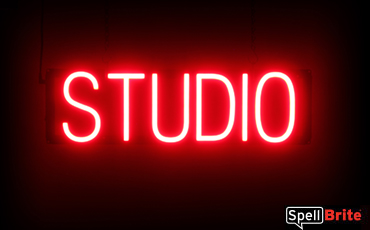 Studio sign, featuring LED lights that look like neon Studio signs