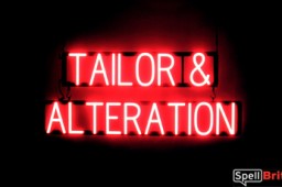 TAILOR & ALTERATION sign, featuring LED lights that look like neon TAILOR & ALTERATION signs