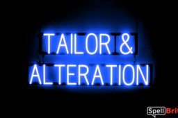 TAILOR ALTERATION sign, featuring LED lights that look like neon TAILOR ALTERATION signs