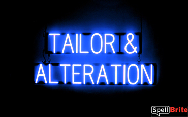 TAILOR ALTERATION sign, featuring LED lights that look like neon TAILOR ALTERATION signs