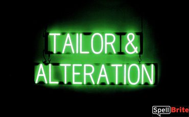 TAILOR ALTERATION sign, featuring LED lights that look like neon TAILOR ALTERATION signs