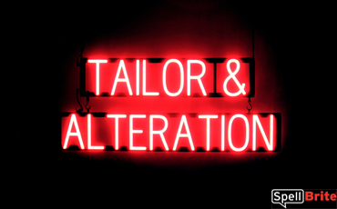 TAILOR & ALTERATION sign, featuring LED lights that look like neon TAILOR & ALTERATION signs