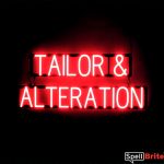 TAILOR & ALTERATION sign, featuring LED lights that look like neon TAILOR & ALTERATION signs