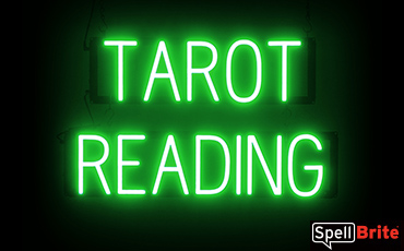 TAROT READING sign, featuring LED lights that look like neon TAROT READING signs