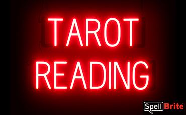 TAROT READING sign, featuring LED lights that look like neon TAROT READING signs