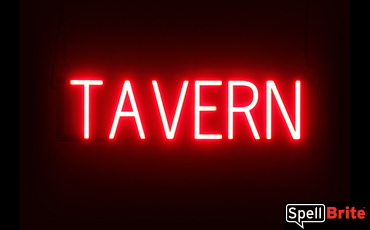 TAVERN sign, featuring LED lights that look like neon TAVERN signs