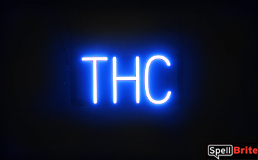 THC sign, featuring LED lights that look like neon THC signs