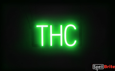 THC sign, featuring LED lights that look like neon THC signs