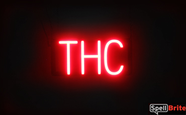 THC sign, featuring LED lights that look like neon THC signs