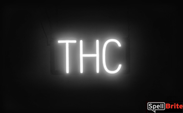 THC sign, featuring LED lights that look like neon THC signs