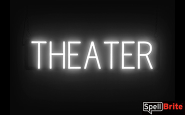 THEATER sign, featuring LED lights that look like neon THEATER signs